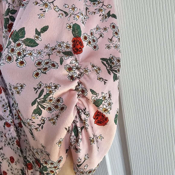 Satin Rose Floral Print Pink Mini Dress - Picture 8 of 12